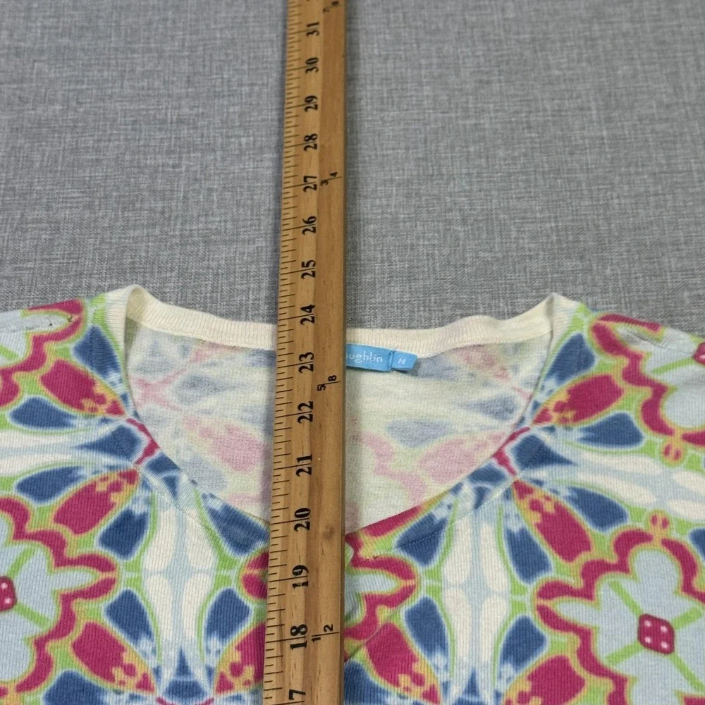 J. McLaughlin Floral Cardigan Sweater Womens M Multicolor Scoop Neck Button